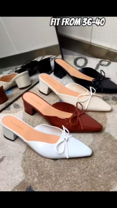 MIA Womens Pointed Toe Mules with Bow-Stylish Block Heel Slip-On Sandals
