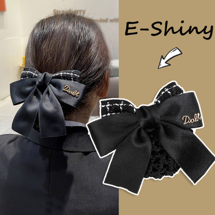 Fashion Ribbon Plaid Hairgrips Crochet Bun Net Nurse's Bow Spring Clips Office Lady Bow Tie Hair Accessories