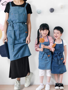 Fashionable Womens Cotton Denim Overalls Customizable Logo Floral Designer Manicure Shop Child Art Studio Waist Apron