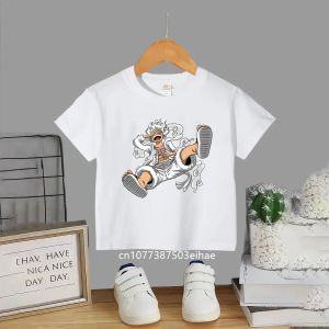 Bandai | Kids Oversized Short Sleeve T-Shirt Anime One Piece Luffy Harajuku Style Casual Cotton Top for Girls Summer Streetwear Y2K
