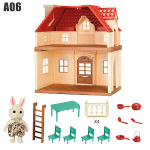 Simulation Kitchen Forest Family Small House Double Three- Story Villa Reindeer  Animal Model Girl Dollhouse Furniture Toy Gifts