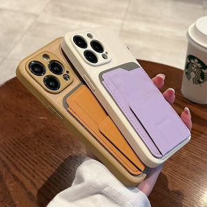 CrashStar With Multifunctional Foldable Card Holder Stand Fashion Leather Shockproof Phone Case For iPhone 16 15 14 Pro Max Plus 13 12 11 Pro Max XR X XS Max 7 + 8 Plus Solid Color Soft Silicone Phone Cover Casing Shell With Card Slot