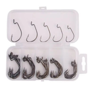 50pcs Wide Belly Crankbait Hooks for Soft Worm Lure Kit Barbed Offset Fishhook 2-3/0# for Bass Trout Saltwater Freshwater Gear