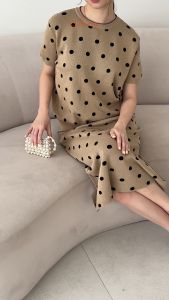 Clouwny Moir Dot Knit Set Setelan Rok Wanita Lengan Pendek Premium Knitt Korean Look