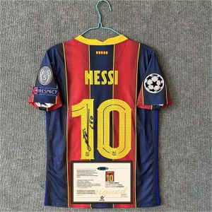 Trận đấu bóng đá Top T-Shirt 2021 Barcelona La Liga & Giải đáu Champion League Messi in chữ ký Jersey người hâm mộ bộ sưu tập quà tặng
