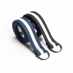 K-style Young Ins Style Student Easiest for Match Double Ring Buckle Stripes Canvas Belt Trendy Jeans Fabric Belt Female