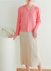 Miyke high-end pleated hoodie for women Korean fashion casual all-matching tops hooded sweater #3418