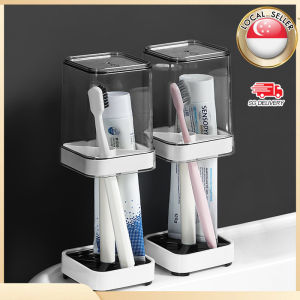 🇸🇬【SG stock】Toothbrush Holder Bathroom Dustproof Toothbrush Holder With Cover Box Toothpaste Bracket For Family Organizers Supplies Toothbrush Cup Mouthwash Cup Toothbrush & Accessories Holder