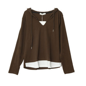 plus Size Loose Fit Hoodie T-Shirt V-Neck Long Sleeve Base Shirt Spring Autumn Large Size Womens Clothing Comfortable Cotton Blend