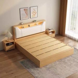 Solid Wood Bed Frame Soft Headboard Nordic Heavy Duty Bed Frame Single Queen King Size High Quality