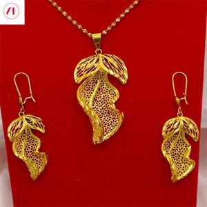 Xt Đồ Trang Sức Hàn Quốc 24K Mặt dây chuyền hình lá lõm mặt dây chuyền Bông Tai Phụ Nữ 916 mạ Vàng Ban Đầu