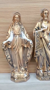 2 Tượng Đức Mẹ Ban Ơn Thánh Giuse 30cm chất liệu composite màu xi đồng - quà tặng công giáo