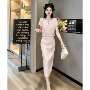 La Chapelle Junior | Đầm Dài 2 Mảnh Phong Cách Pháp Cổ Điển Nơ Hồng