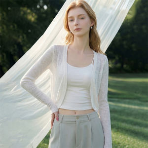 Simple Style White Sun Protection Knit Cardigan