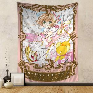 KULECHAOWAN | Cardcaptor Sakura 60th Phiên Bản Kỷ Niệm Hoạt Hình Thảm Hippie Hoa Treo Tường Thảm Cotton Polyester Trang Trí Ký Túc Xá Nghệ Thuật Trang Trí Nhà
