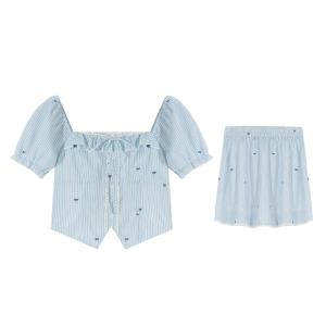 ZHANGDAREN | Trang Phục Dành Cho Phụ Nữ Size Lớn Giúp Giảm Cân Và Trông Trẻ Hơn Áo Sọc Thân Trên Váy Cao Waisted