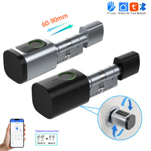 TTLock/ Tuya Bluetooth Smart Fingerprint Digital Cylinder Lock with APP/Password/RFID Card/Key unlock V1 Adjustable Length