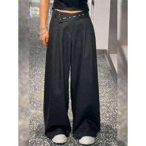 High Waist Straight Leg Suit Pants Womens Black Wide Leg Casual Trousers Spring Summer New Style Elegant Drapey Female Fashion