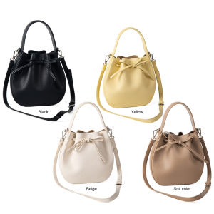 MOJOYCE Women PU Bucket Bag Large Capacity Drawstring Shoulder Bag Solid Color Stylish Crossbody Bag Adjustable Strap Outdoor Travel Bag