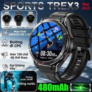 Đồng Hồ Thông Minh GPS Ngoài Trời Dành Cho Nam Màn Hình AMOLED 1.43 Chống Nước 5ATM Tích Hợp La Bàn Gọi Bluetooth Theo Dõi Sức Khỏe Giám Sát Giấc Ngủ