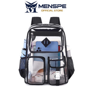 MENSPE Transparent Backpack Clear PVC Backpack Large Capacity Multi-Pocket See Through Backpack for Concert Stadium School Work Daily Use