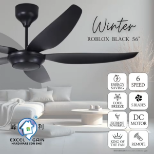 【Combo SET TWO FAN ONLY RM260】【READY STOCK】Winter ROBLOX 56" DC Motor Ceiling Fan – BLACK | Energy Saving | Silent | Modern Design | 6-Speed Remote Control