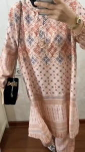 Dealova Set Long Tunik Rayon Motif Terbaru Setelan Wanita