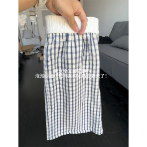 Quần Short Vải Bong Bóng Kẻ Caro Xanh Trắng Nhẹ Mùa Hè Cho Nam Quần Short Hawaii Nhanh Khô Đi Biển Quần Ống Đứng Cạp Vừa