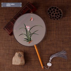 Double-Sided Embroidered round Dance Fan Traditional Chinese Court Style Hanfu Accessory Silk Wrapped Wooden Bone Craft Fan