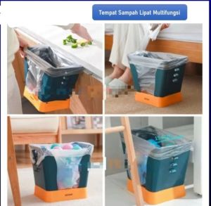 Tempat sampah lipat adjustable tong pembuangan sampah dapur serbaguna