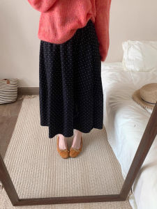 Korean Style  Elegant Polka Dot Midi Skirt A-Line Half-length Umbrella Skirt High Waist Commute High Waist Design