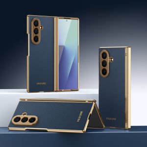 Hinge Protection Electroplated Frame Leather Case For Samsung Galaxy Z Fold 8 Ultra 7 6 5 4 3 Full Cover With Screen Protector