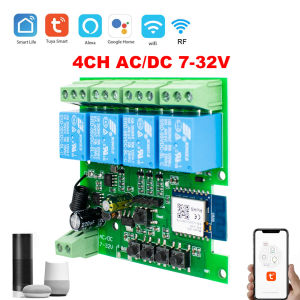4CH Tuya WiFi RF433 Smart Relay Module DC 7-32V AC 85-250V 10A Garage Door Opener Smart Home DIY Receiver Switch for Alexa