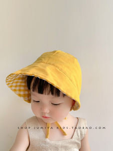 Double-Sided Baby Sun Hat Summer Thin Korean Style Grid Pattern Extension Cap Small Age Female Baby Large Brim Sun Protection Hat