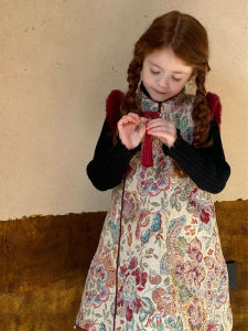 Girls Chinese Style New Year Winter Floral Embroidery Cheongsam Vest Dress Cotton Padded Year-End Celebration Outfit Baby Dress