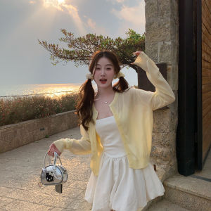 MENGBAI | Áo Cardigan Knit Mỏng Màu Đỏ Đầu Thu