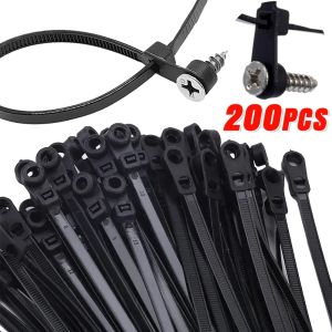 Feelife 100/200PCS Screw Hole Cable Ties Reusable Fixed Nylon Cable Ties Self-locking Cord Ties Straps Fastening Loop Office Organizer