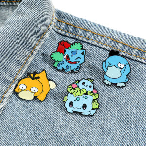4Pcs Pokemon Enamel Pins Set - Bulbasaur & Psyduck Anime Brooches for Backpacks Kawaii Cartoon Lapel Pins Badges for Fans Gift