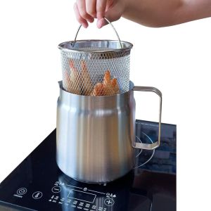 Stainless Steel 2L Deep Fryer Pot with Basket and Oil Strainer 304 Stainless Steel Deep Frying Pot for French Fries Chicken