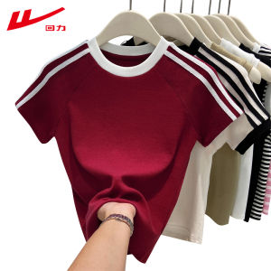 เสื้อยืดแขนสั้นทรงสลิมฟิตผ้าฝ้ายแท้สำหรับผู้หญิงในช่วงฤดูร้อน ทรงหลวมสบาย ๆ สไตล์อเมริกันสตรีทแฟชั่น เสื้อยืดคอกลม