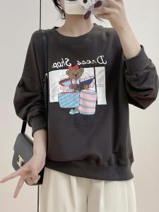 Áo Nỉ Cotton Dài Tay Rộng Rãi Thường Ngày Mùa Xuân Cho Nữ Áo Khoác Ngoài Thể Thao Hoạt Hình Thoải Mái Bằng Cotton