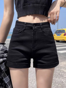 High Waist A-Line Short Shorts Womens Summer Thin Loose Fit Black Denim Versatile Wide Leg Pants Cotton Stretch Denim