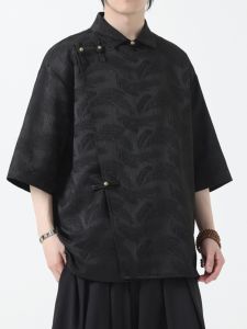 New Chinese Style Short Sleeve Shirt Mens Summer Loose Plus Size Modified Han Chinese Costume Tang Costume Half Sleeve Diagonal Button Shirt