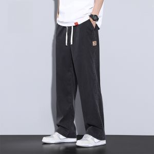 ROMON | Romon Mens Summer Thin Ice Silk Wide Leg Sporty Drape Loose Straight Casual Pants Trendy Long Trousers Youthful Energy Style