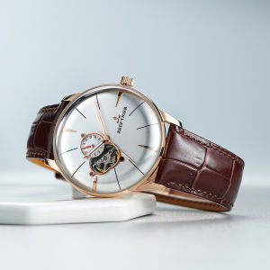 Reef Tiger RT Rose Gold Luxury Casual Watch Genuine Leather Strap Tourbillon Convex Lens Mens Fashion Timepiece RGA8239