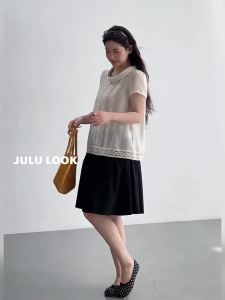 JULULOOK | Oversized Boatneck Lace Trim Sheer Sense Shirt