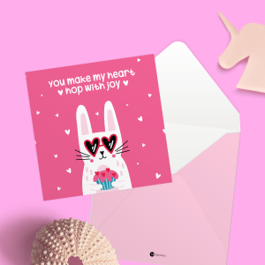 Thiệp tình yêu Valentine tỏ tình SDstationery Hop With Joy hình thỏ dễ thương vui nhộn vuông 12x12 cm