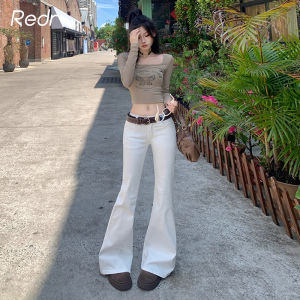 Quần Jeans Denim Ống Loe Lưng Thấp Ôm Vừa Vặn Mùa Thu 2025 Quần Jeans Denim Co Giãn Màu Trắng Cho Nữ Quần Dài Đến Sàn