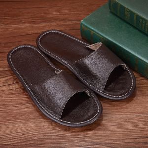 Summer Home Non-Slip Cowhide Slippers Indoor Household Wooden Floor Mens and Womens Genuine Leather Household Cowhide Bottom Slippers