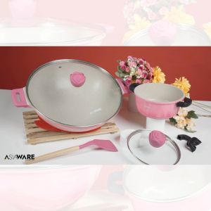 ASIAWARE Rosberry Non Stick Granite 36cm Wok 18cm Pot Kuali Periuk Batu Granite Original Set